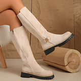 Women's Knee High Boots with Side Zipper and Chunky Lug Sole