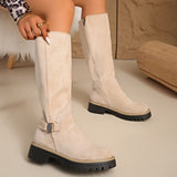Women's Knee High Boots with Side Zipper and Chunky Lug Sole