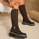 Women's Knee High Boots with Side Zipper and Chunky Lug Sole