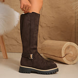 Women's Knee High Boots with Side Zipper and Chunky Lug Sole