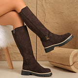 Women's Knee High Boots with Side Zipper and Chunky Lug Sole