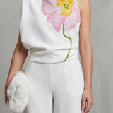 Sleeveless High-Neck Top with Floral Print