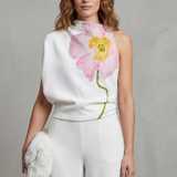 Sleeveless High-Neck Top with Floral Print