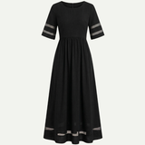 Flared A-Line Maxi Dress with Sheer Sleeve