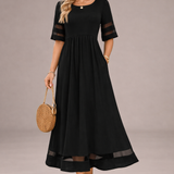 Flared A-Line Maxi Dress with Sheer Sleeve