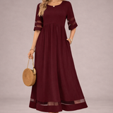 Flared A-Line Maxi Dress with Sheer Sleeve