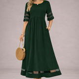 Flared A-Line Maxi Dress with Sheer Sleeve