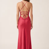 Satin Maxi Dress with Spaghetti Straps and Thigh Slit