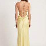 Satin Maxi Dress with Spaghetti Straps and Thigh Slit