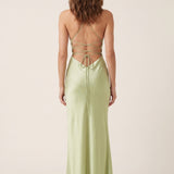 Satin Maxi Dress with Spaghetti Straps and Thigh Slit