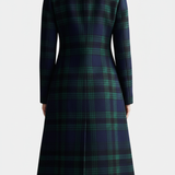 Plaid Long Coat with Stand Collar and Button Front