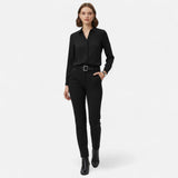 Collared Long-Sleeve Blouse with V-Neck