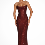 Draped Strapless Sequin Mermaid Maxi Dress