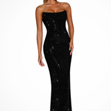 Draped Strapless Sequin Mermaid Maxi Dress