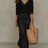 Draped Satin Slip Maxi Dress with Spaghetti Straps and V-Neck