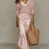 Draped Satin Slip Maxi Dress with Spaghetti Straps and V-Neck