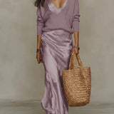Draped Satin Slip Maxi Dress with Spaghetti Straps and V-Neck