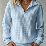 Women's Half Zip Sweater with Quilted Texture and Ribbed Cuffs