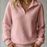 Women's Half Zip Sweater with Quilted Texture and Ribbed Cuffs