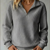 Women's Half Zip Sweater with Quilted Texture and Ribbed Cuffs