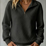 Women's Half Zip Sweater with Quilted Texture and Ribbed Cuffs