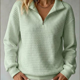 Women's Half Zip Sweater with Quilted Texture and Ribbed Cuffs