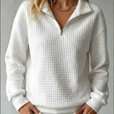 Women's Half Zip Sweater with Quilted Texture and Ribbed Cuffs