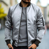 Zip-Up Bomber Jacket with Sleeve Pocket
