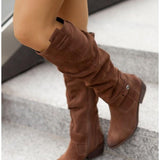 Knee-High Suede Boots with Side Zip