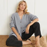 Oversized Ribbed Knit Cardigan with V-Neck and Button Front