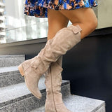 Knee-High Suede Boots with Side Zip