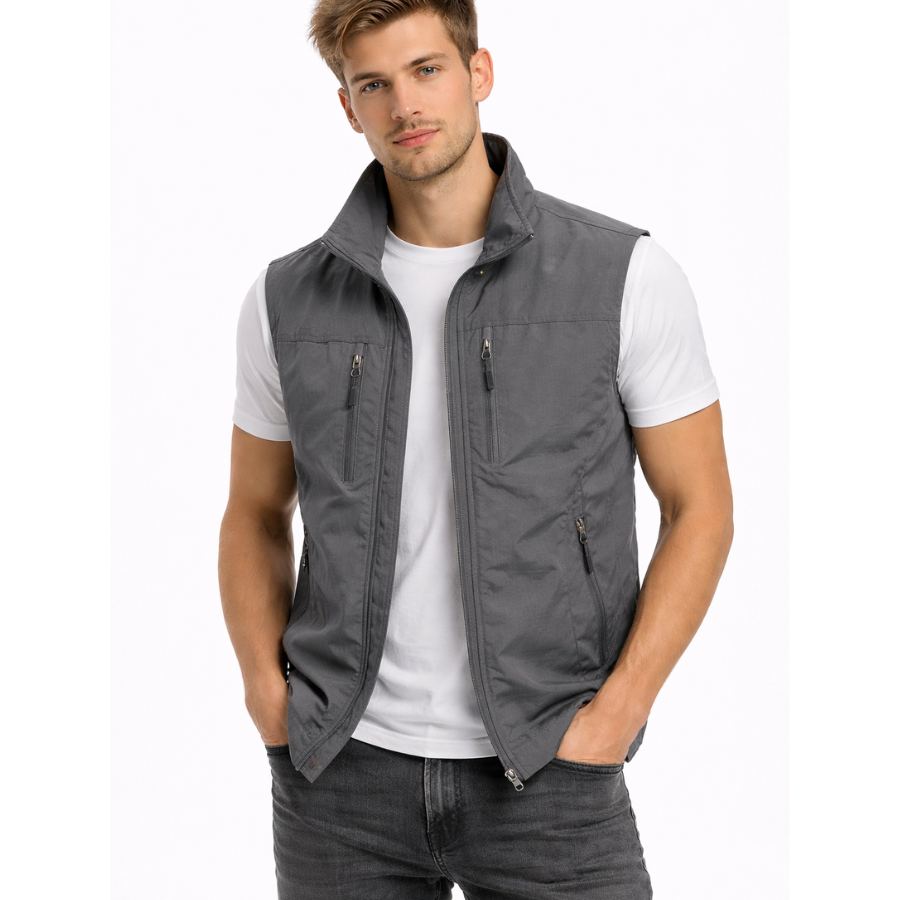 Men's Zip-Front Vest with Zipper Pockets