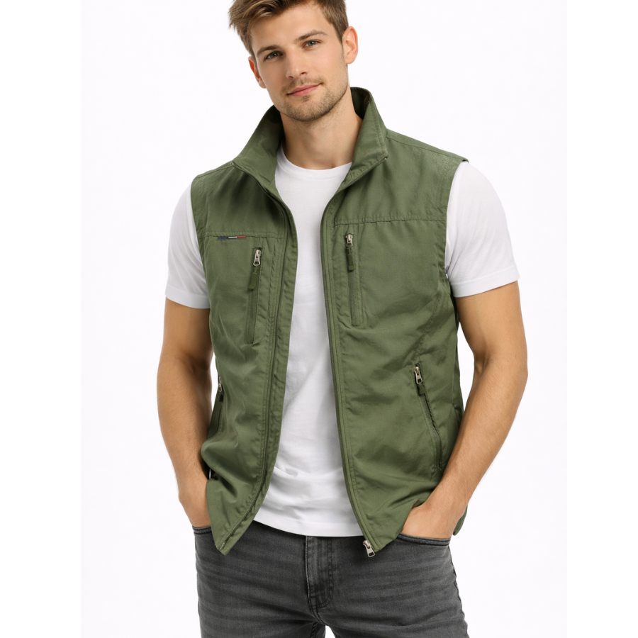 Men's Zip-Front Vest with Zipper Pockets