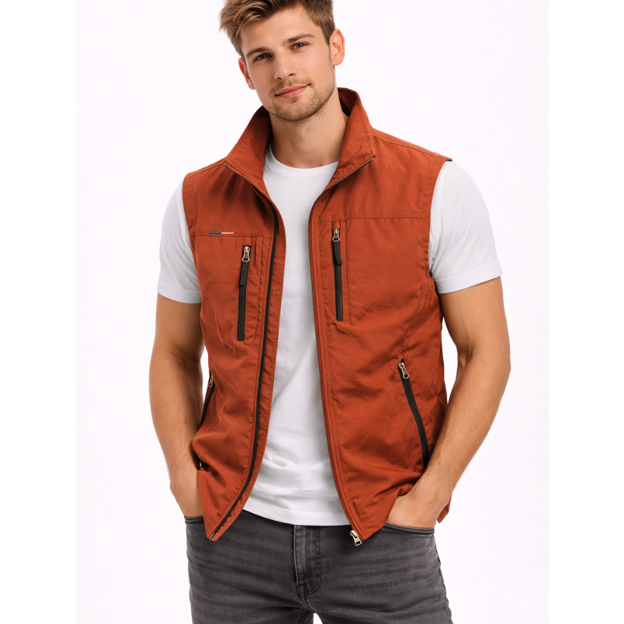 Men's Zip-Front Vest with Zipper Pockets