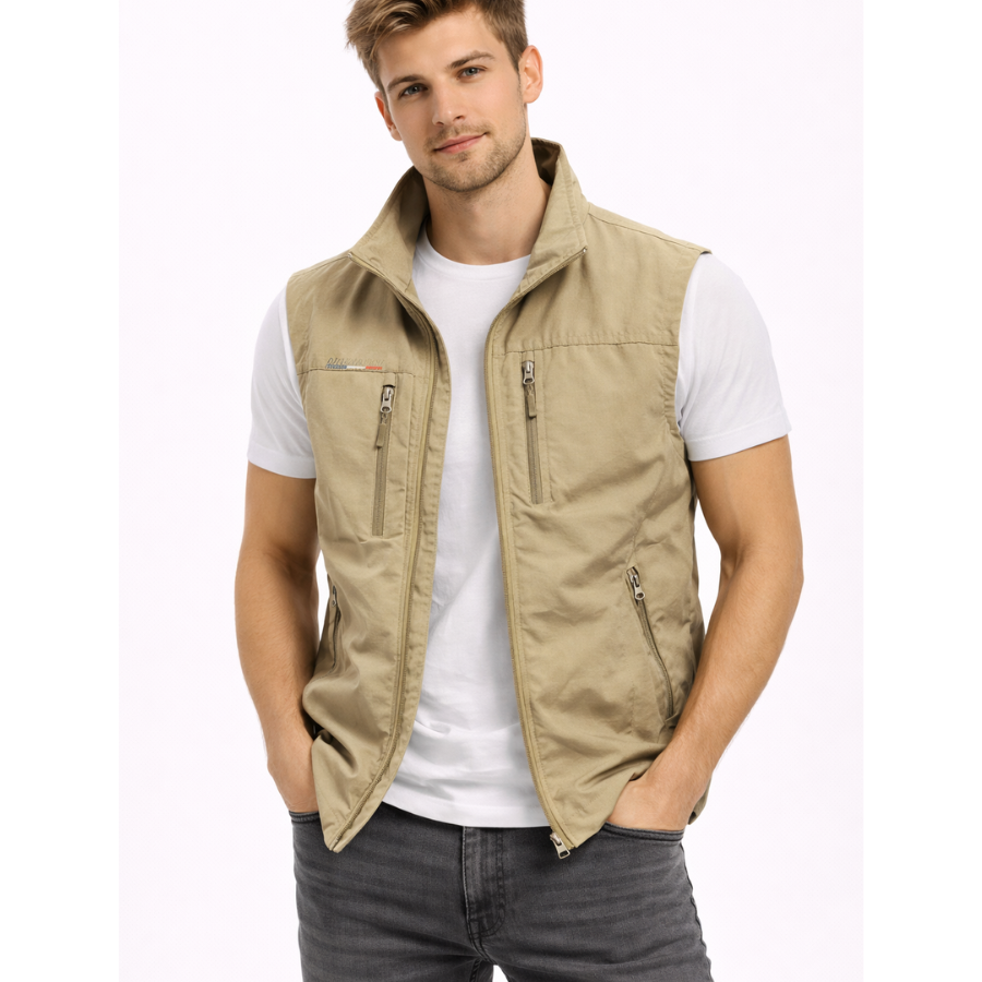 Men's Zip-Front Vest with Zipper Pockets