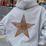 Women's Oversized Sweater with Leopard Print Star Back Design and Hooded Neckline