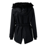 Hooded Faux Fur Coat with Drawstring