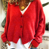 V-Neck Knit Cardigan with Button Front and Long Sleeves
