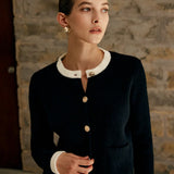 Cropped Contrast Trim Button-Up Knit Cardigan