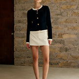 Cropped Contrast Trim Button-Up Knit Cardigan