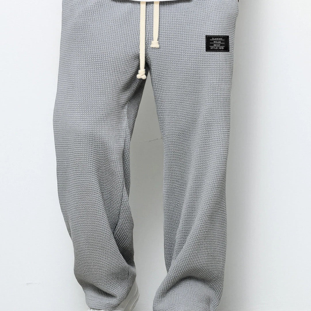 Waffle Knit Wide-Leg Sweatpants with Drawstring Waist