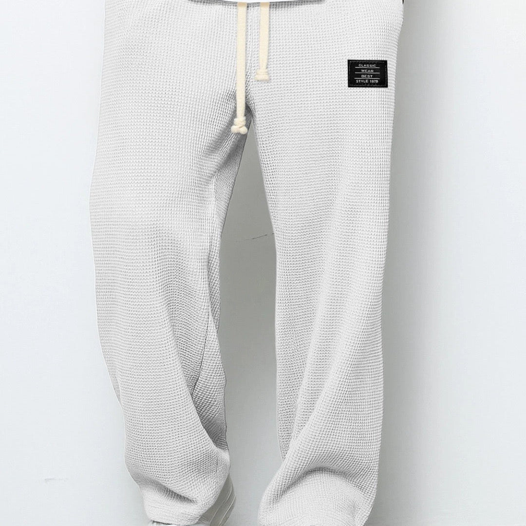 Waffle Knit Wide-Leg Sweatpants with Drawstring Waist