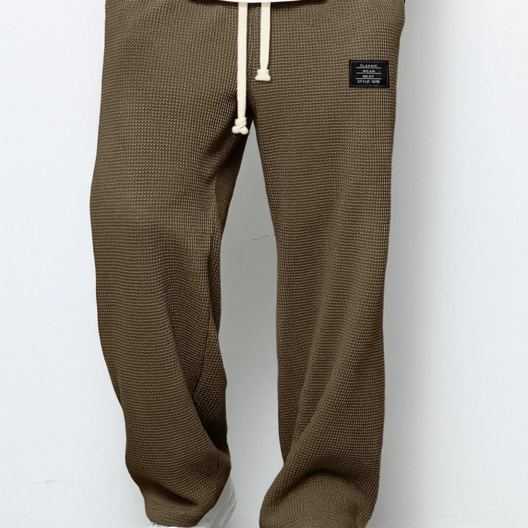 Waffle Knit Wide-Leg Sweatpants with Drawstring Waist