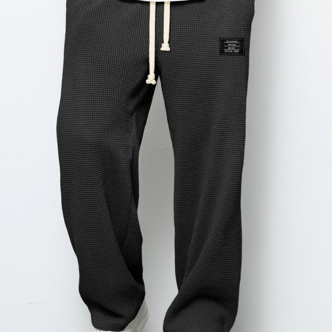 Waffle Knit Wide-Leg Sweatpants with Drawstring Waist