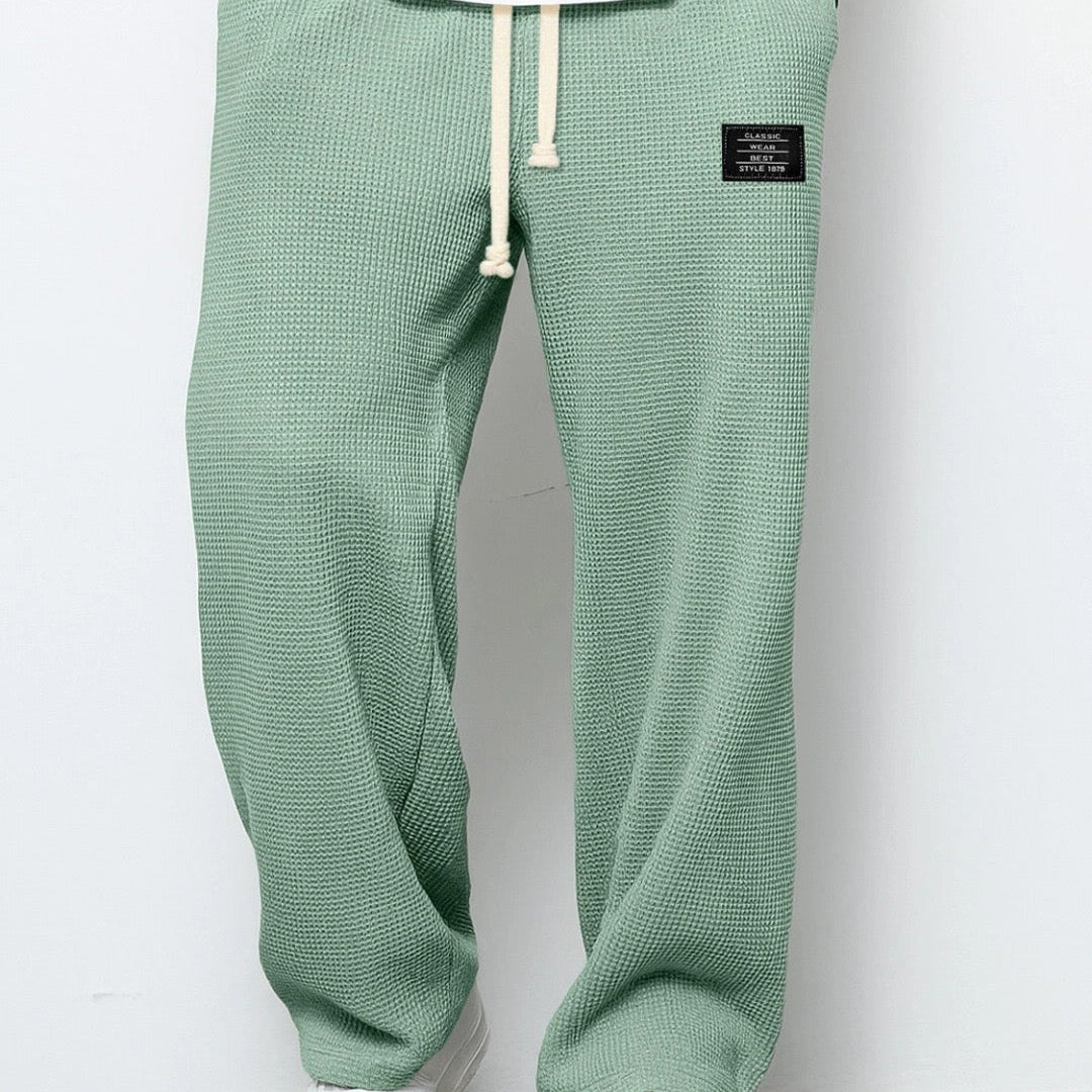 Waffle Knit Wide-Leg Sweatpants with Drawstring Waist