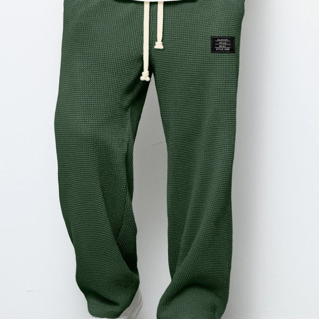 Waffle Knit Wide-Leg Sweatpants with Drawstring Waist