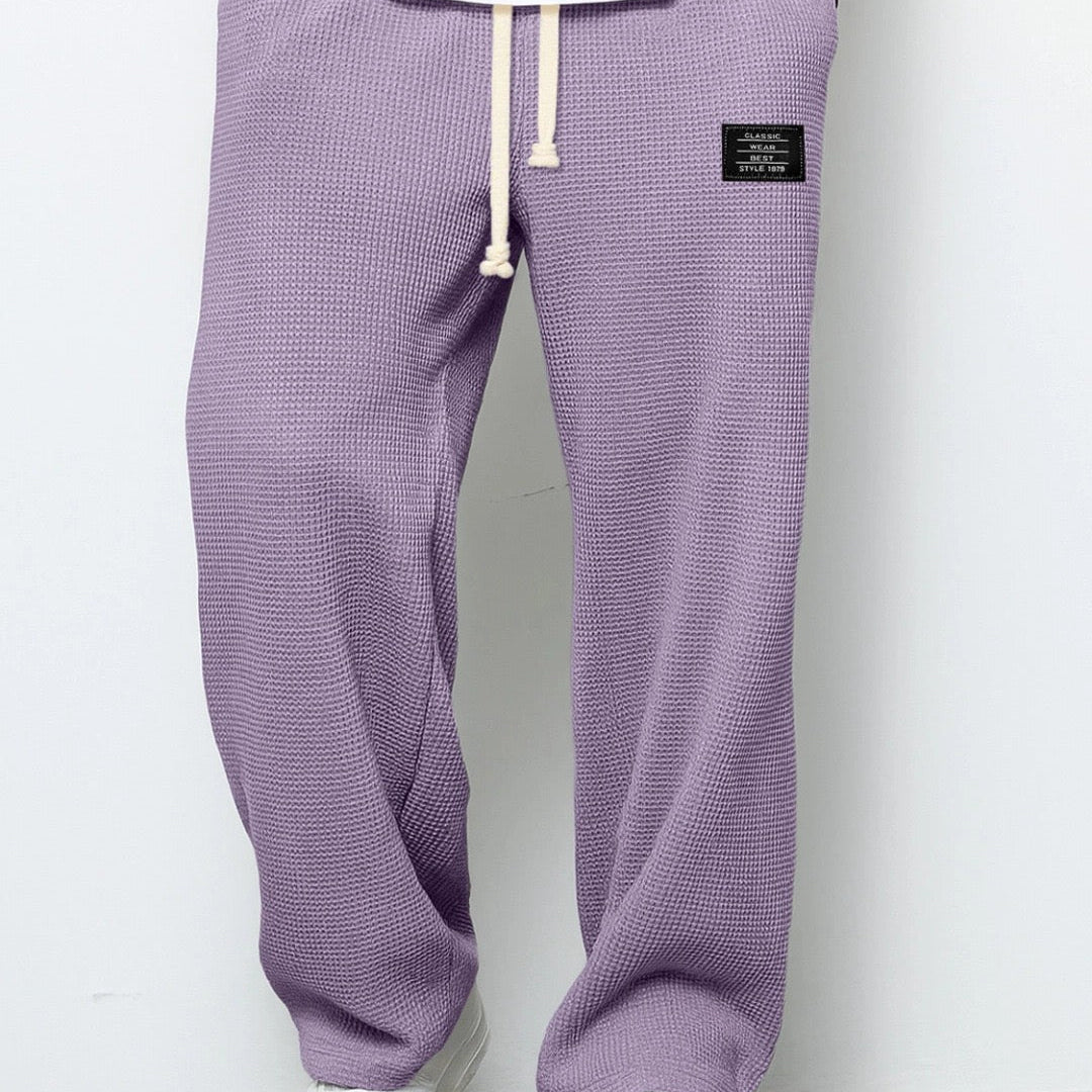 Waffle Knit Wide-Leg Sweatpants with Drawstring Waist