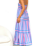 Striped Tiered Maxi Dress with Spaghetti Straps and Square Neck