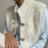 Textured Knit Vest with High Collar and Toggle Front