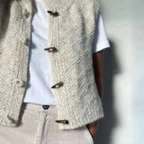 Textured Knit Vest with High Collar and Toggle Front